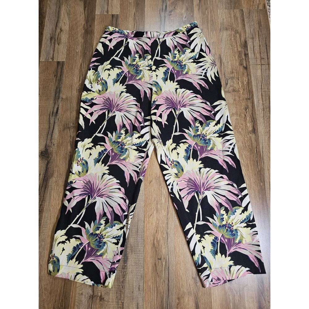 Tommy Bahama Tropical Silk Blend Pants Women's 6 Wide Leg Ankle Floral Aloha